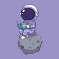 cute Astronaut Reading on a Celestial Body. Royalty Free Stock Photo