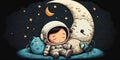 Cute Astronaut Relaxing on the Moon