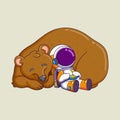 cute astronaut sleeping with very big bear animal