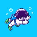 Cute Astronaut Snorkeling Cartoon Vector Icon Illustration.Technology Sport Icon Concept Isolated Premium Vector