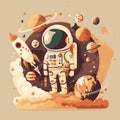 Cute Astronaut in the space with planet background vector illustration Royalty Free Stock Photo