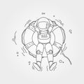 Cute astronaut swimming with lifebuoy line art vector sketch illustration design, astronaut character design