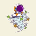 Cute astronaut trapped in a tornado cartoon character