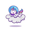 cute astronaut unicorn laying cloud cartoon