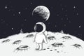 Cute astronaut walking on Moon