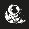 Cute Astronaut Working On Laptop Cartoon Vector Icon Illustration. Science Technology Icon Concept Isolated Premium Royalty Free Stock Photo
