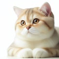 A cute, attentive cat with striking eyes and soft fur, isolated on a white background. The cat has prominent whiskers