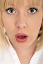 Cute attractive blond girl startled expression Royalty Free Stock Photo