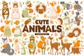 Cute autumn animals vector collection. Bears, foxes, turkeys, racoons, rabbits, hedgehogs, deers, leaves and branches isolated on Royalty Free Stock Photo