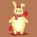 Cute autumn illustration of a rabbit and falling leaves