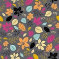 Cute autumn leaves seamless pattern on dark gray background,for decorative,apparel,fashion,fabric,textile,print or wallpaper