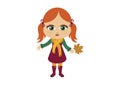 Cute autumn little girl vector icon