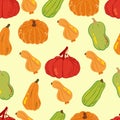 Cute autumn pattern with pumpkins. Vector illustration with doodles on the theme of cozy autumn for interior decoration, printing Royalty Free Stock Photo