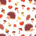 Cute autumn seamless pattern with hedgehogs