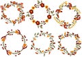Cute Autumn wreaths with colorful flowering, berryes, leaves. Composition for your greeting cards, poster, postcard
