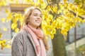 Cute autumn young woman outdoors. Romantic girl in fall park Royalty Free Stock Photo