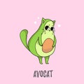Cute avocado cat illustration. Cat design for greeting cards, pr