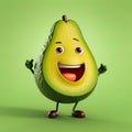 Cute avocado character radiating happiness and freshness with its cheerful expression.