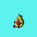 Cute Avocado character sitting and crying. Fruit character icon concept isolated. flat cartoon style Premium Vector Royalty Free Stock Photo