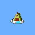 Cute Avocado character with swim ring float. Fruit summer icon concept isolated. flat cartoon style Premium Vector