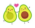 Cute avocado couple. Cartoon Valentines day greeting card. Vector funny picture. Royalty Free Stock Photo