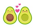 Cute avocado couple. Cartoon Valentines day greeting card. Vector funny picture. Royalty Free Stock Photo