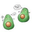 Cute avocado doodles, stylized illustration, Procreate sketch, Raster illustration, Isolated on white