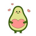 Cute avocado holding a pink heart. Flat design for poster or t-shirt. Vector illustration