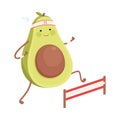 Cute Avocado Running and Jumping over Obstacles , Funny Fruit Character Doing Sports, Healthy Eating and Lifestyle