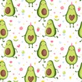 Cute avocado seamless patetrn. Cartoon funny background or print. Kawaii design. Vector Fruit illustration. Royalty Free Stock Photo