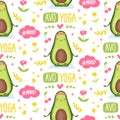 Cute avocado seamless patetrn. Cartoon funny background or print. Kawaii design. Vector Fruit illustration.