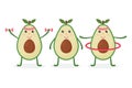 Cute Avocado take exercise. Eating healthy and fitness. Funny food cartoon character vector set isolated on background.