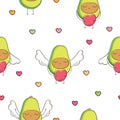 Cute avocados with wings and hearts. Cool seamless pattern for gift wrap, textile or book covers, wallpapers and scrapbook.