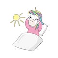 Cute awakened unicorn in pajamas.