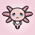 Cute axolotl animal cartoon characters are sad and crying