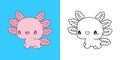 Cute Axolotl Clipart for Coloring Page and Illustration. Happy Clip Art Animal.