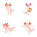 Cute axolotl icons set cartoon vector. Pink cartoon axolotl Royalty Free Stock Photo