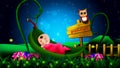 Cute babies cartoon sleeping on leaves cradle, best loop video background for lullabies to put a baby go to sleep and calming , re