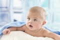 Cute baby with adorable face in bath towel after Royalty Free Stock Photo