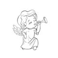 Cute baby angel making music playing trumpet