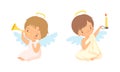 Cute Baby Angels with Nimbus and Wings Vector Set Royalty Free Stock Photo