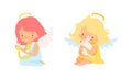 Cute Baby Angels with Nimbus and Wings Vector Set Royalty Free Stock Photo