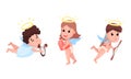 Cute Baby Angels with Nimbus and Wings Vector Set Royalty Free Stock Photo
