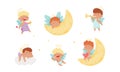 Cute Baby Angels with Nimbus and Wings Vector Set Royalty Free Stock Photo