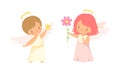 Cute Baby Angels with Nimbus and Wings Vector Set Royalty Free Stock Photo