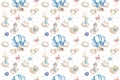 Cute baby animal and air balloon seamless pattern, bunny, rabbit illustration for children clothing. Balloons Woodland Royalty Free Stock Photo