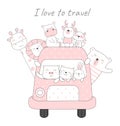 Cute baby animal with car cartoon hand drawn style,for printing,card, t shirt,banner,product.vector Royalty Free Stock Photo