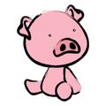 Baby piggy cartoon crayon drawing style illustration