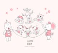 The cute baby animal enjoy life. Cartoon sketch animal style