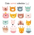 Cute baby animal with face cartoon hand drawn style.vector